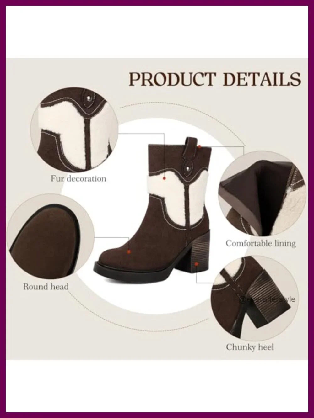 Women's Winter Platform Ankle Boots Suede Round Toe Zip Comfort Block Heel